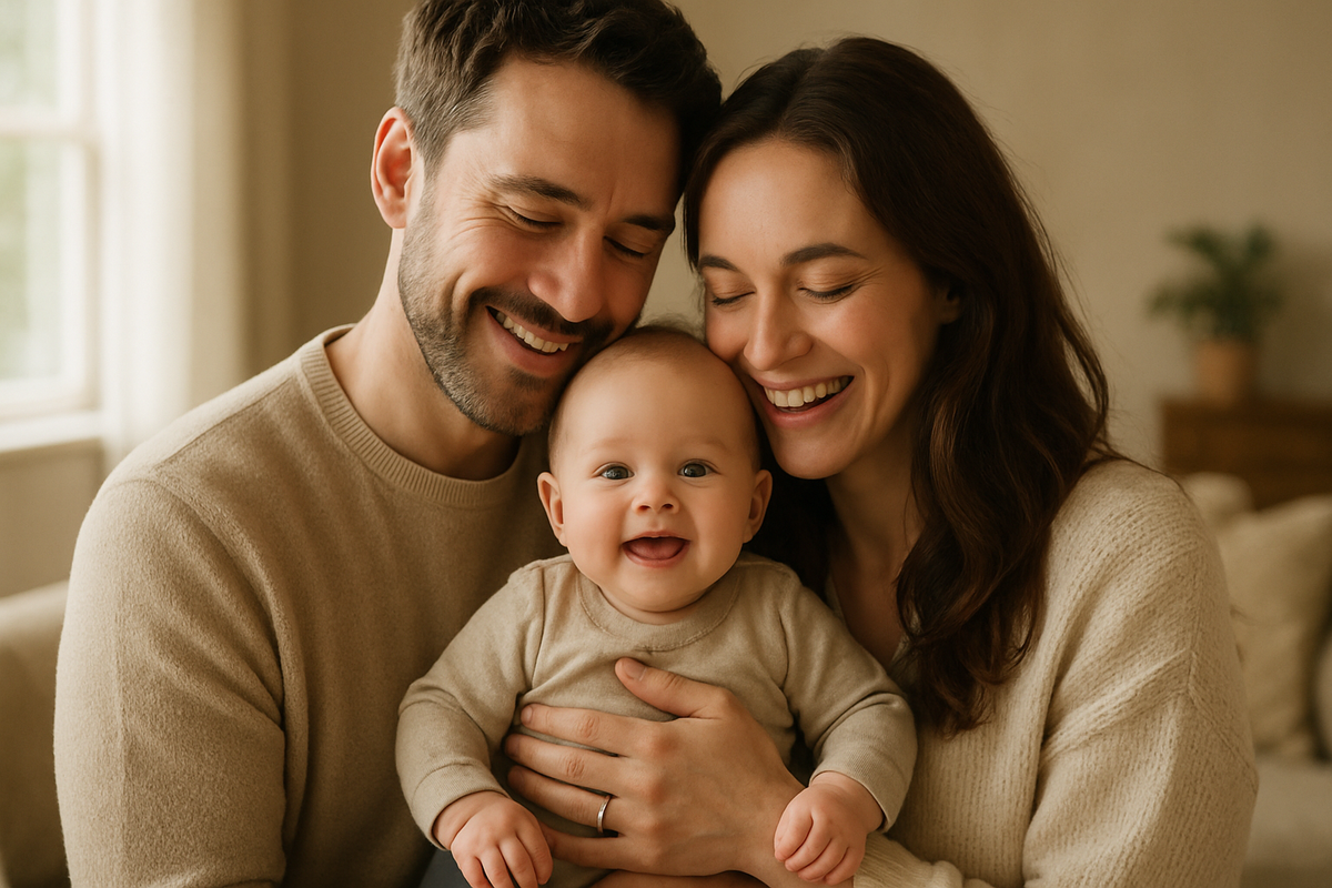 parent heureux avec leur bébé dans les bras 