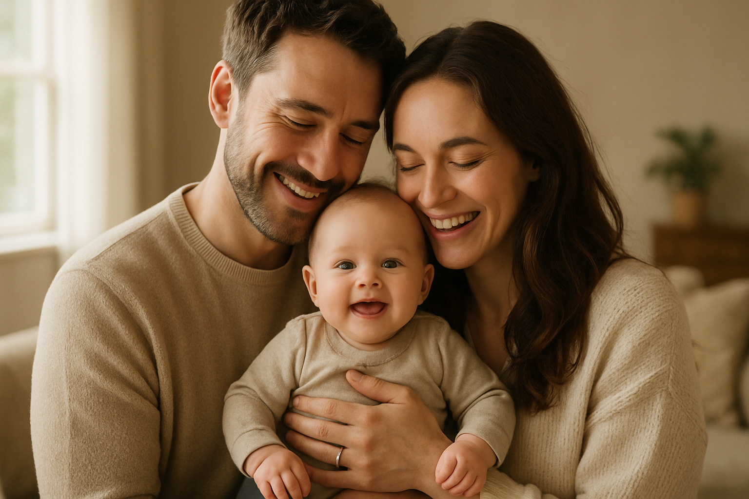 parent heureux avec leur bébé dans les bras 