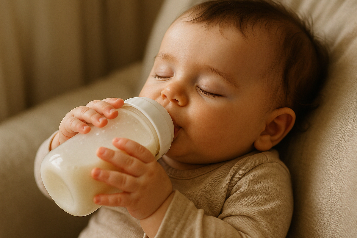 Un bébé qui boit un biberon 